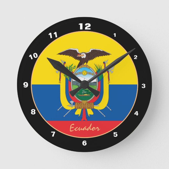 Reloj Redondo Mediano Bandera Patriótica Ecuatoriana, Ecuador Hogar / di (Anverso)