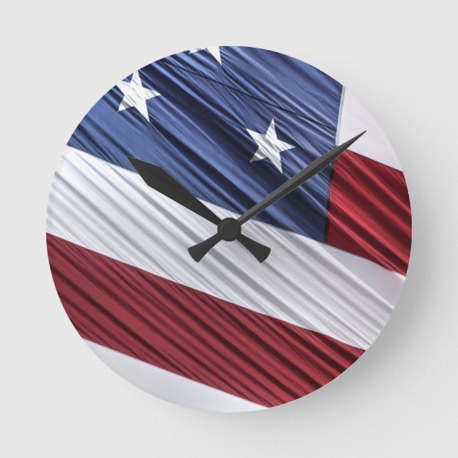 Reloj Redondo Mediano Bandera Patriótica Estadounidense Roja, Blanca y A (Anverso)