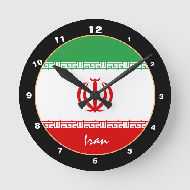Reloj Redondo Mediano Bandera Patriótica Iraní, Irán de moda Hogar / dis (Anverso)