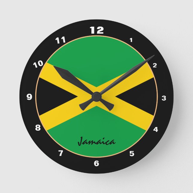 Reloj Redondo Mediano Bandera Patriótica Jamaiquina, Jamaica Hogar/Diseñ (Anverso)
