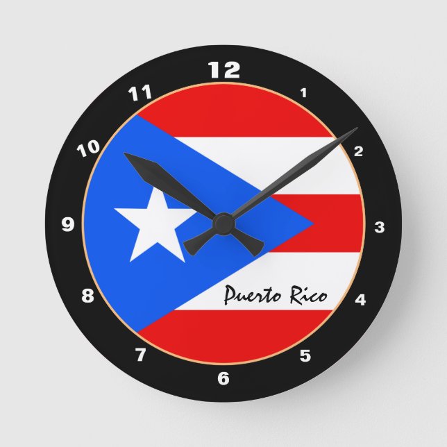 Reloj Redondo Mediano Bandera Patriótica Puertorriqueña, Puerto Rico / d (Anverso)