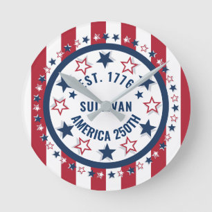 Reloj Redondo Mediano Bandera Patriótica Vintage Personalizada América 2