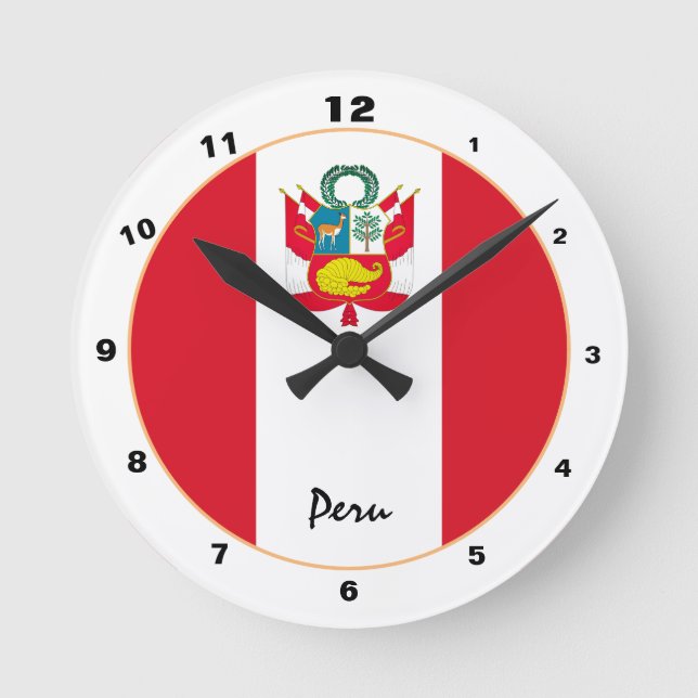 Reloj Redondo Mediano Bandera peruana moderna, hogar / diseño de moda pe (Anverso)