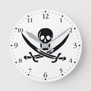 Reloj Redondo Mediano Bandera pirata calavera espadas cruzadas