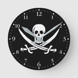 Reloj Redondo Mediano Bandera pirata calavera espadas cruzadas