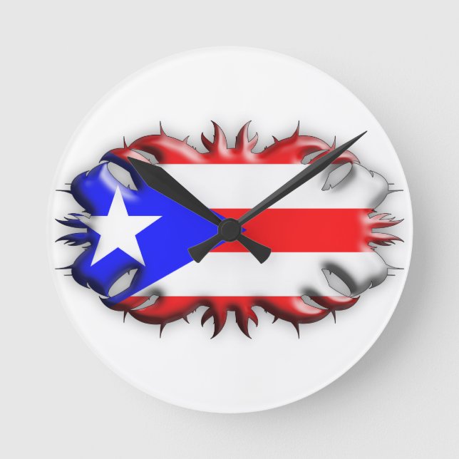 Reloj Redondo Mediano Bandera puertorriqueña - tribal (Anverso)