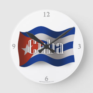Reloj Redondo Mediano Bandera que agita de Cuba