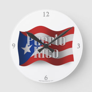 Reloj Redondo Mediano Bandera que agita de Puerto Rico