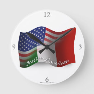 Reloj Redondo Mediano Bandera que agita Italiano-Americana