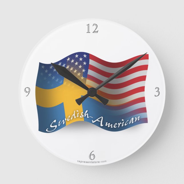 Reloj Redondo Mediano Bandera que agita Sueco-Americana (Anverso)
