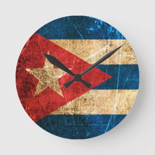 Reloj Redondo Mediano Bandera rasguñada y llevada del cubano del vintage