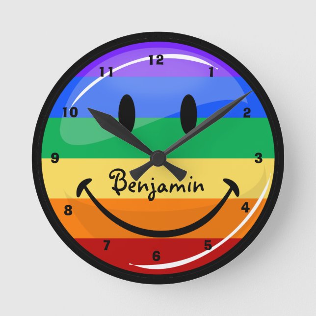 Reloj Redondo Mediano Bandera redonda brillante del orgullo gay (Anverso)