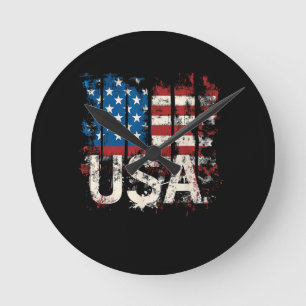 Reloj Redondo Mediano Bandera Retro Americana USA 4 de julio