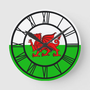 Reloj Redondo Mediano Bandera roja del dragón galés de Gales