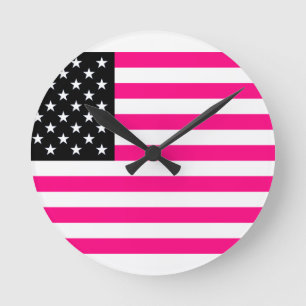 Reloj Redondo Mediano bandera rosa estadounidense