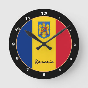 Reloj Redondo Mediano Bandera rumana moderna, hogar rumano / diseño