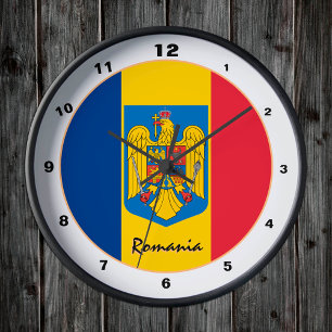 Reloj Redondo Mediano Bandera rumana patriótica y Rumania Hogar / diseño