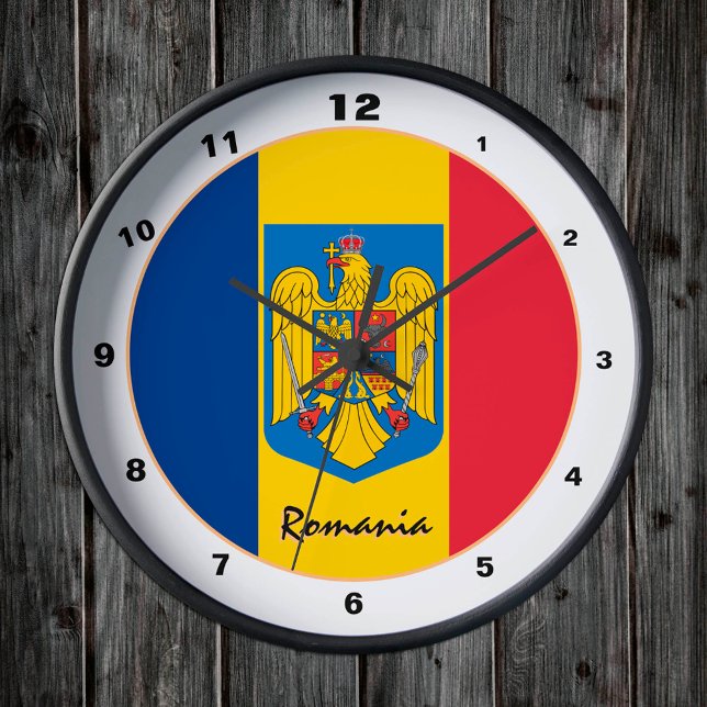 Reloj Redondo Mediano Bandera rumana patriótica y Rumania Hogar / diseño (Subido por el creador)
