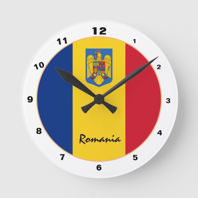 Reloj Redondo Mediano Bandera rumana y Rumania de moda Hogar / diseño (Anverso)