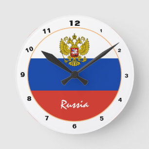 Reloj Redondo Mediano Bandera rusa moderna, casa patriótica rusa/diseño