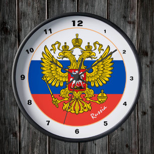 Reloj Redondo Mediano Bandera rusa y diseño de moda y Rusia