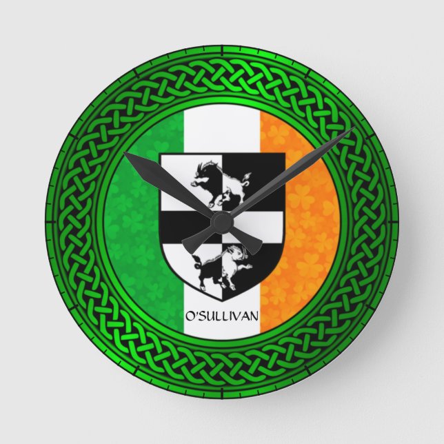 Reloj Redondo Mediano Bandera Shamrock de Irlanda - O'Sullivan (Anverso)