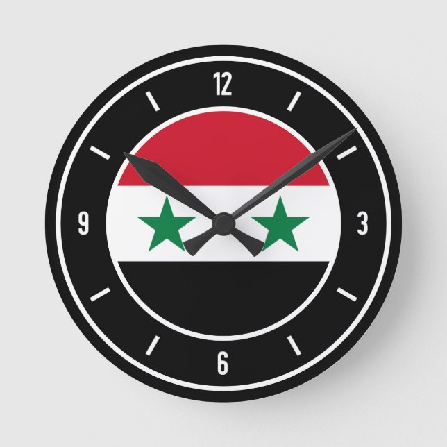 Reloj Redondo Mediano Bandera siria elegante (Anverso)