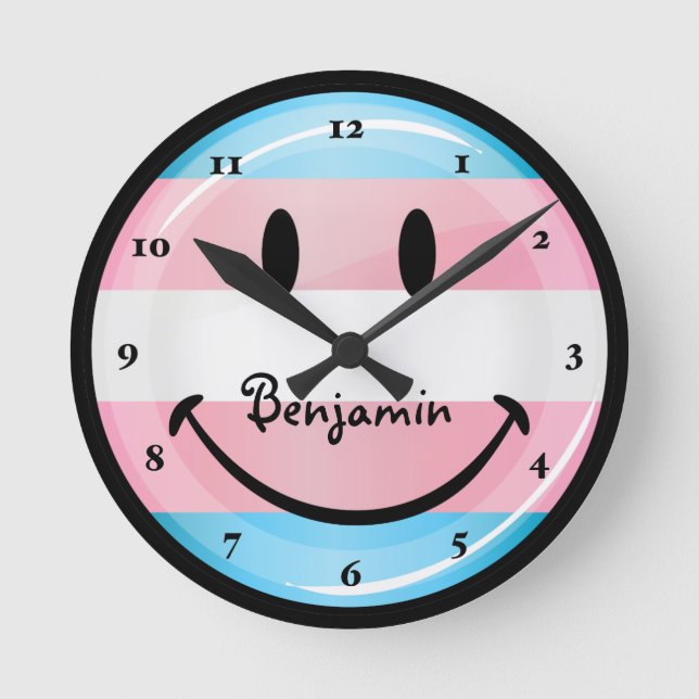 Reloj Redondo Mediano Bandera sonriente redonda del transexual (Anverso)