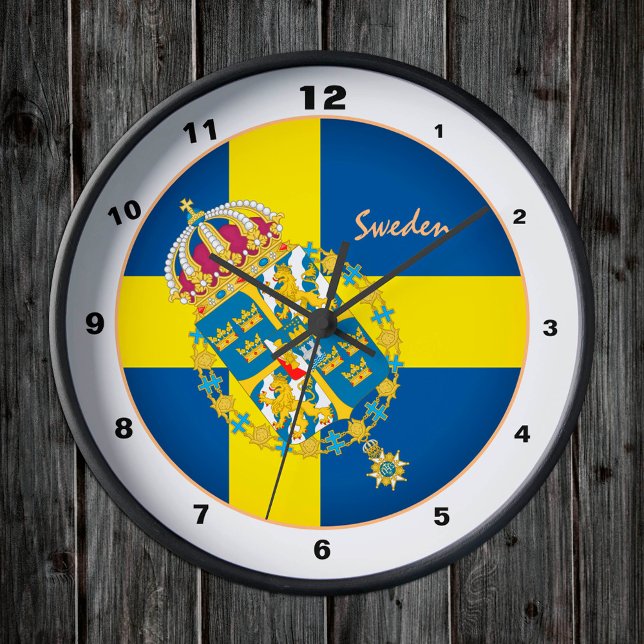 Reloj Redondo Mediano Bandera sueca y diseño de moda y moda en Suecia (Subido por el creador)