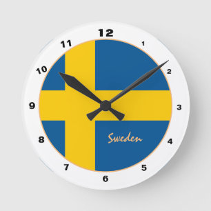 Reloj Redondo Mediano Bandera sueca y Suecia diseño moderno para el hoga