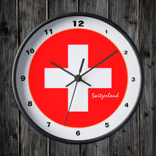 Reloj Redondo Mediano Bandera suiza moderna y diseño/moda suiza