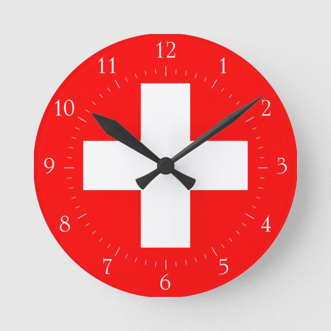Reloj Redondo Mediano Bandera suiza que amo a Suiza roja y blanca (Anverso)