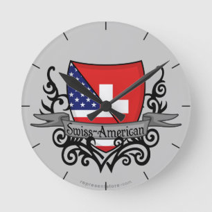 Reloj Redondo Mediano Bandera Suizo-Americana del escudo
