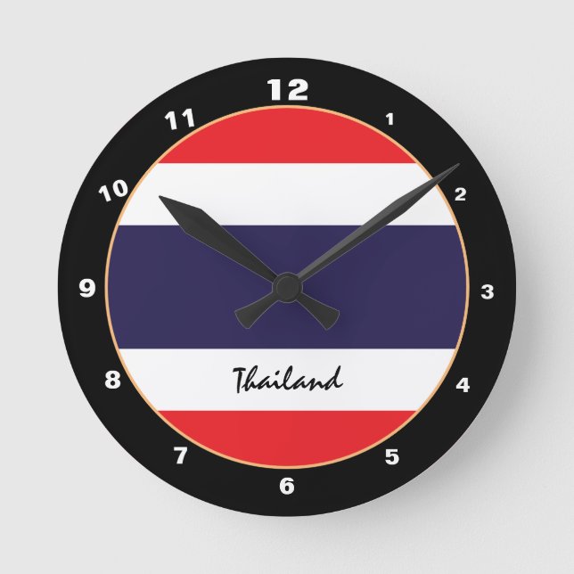 Reloj Redondo Mediano Bandera tailandesa, patriótica Tailandia, moda Hog (Anverso)
