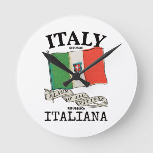 Reloj Redondo Mediano Bandera vintage del país Italia