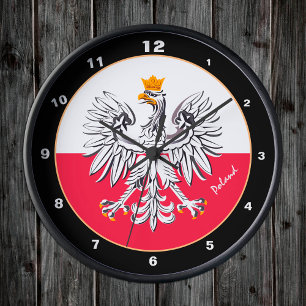 Reloj Redondo Mediano Bandera y águila polacas modernas, diseño polaco d