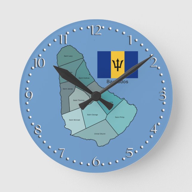 Reloj Redondo Mediano Bandera y mapa de Barbados (Anverso)