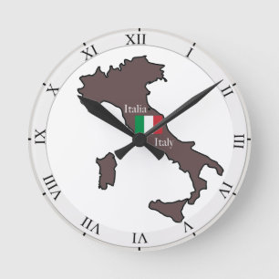 Reloj Redondo Mediano Bandera y mapa de Italia