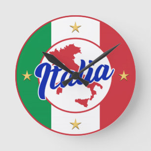 Reloj Redondo Mediano Bandera y mapa de Italia