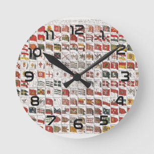 Reloj Redondo Mediano Banderas Náuticas Antiguas del Mundo Póster