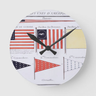 Reloj Redondo Mediano Banderas y banderines marítimos americanos, de un