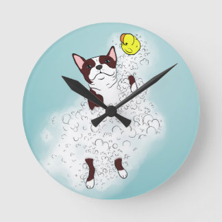 Reloj Redondo Mediano Baño de Boston Terrier