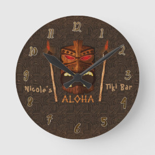 Reloj Redondo Mediano Bar Tiki ALOHA Tropical Personalizado