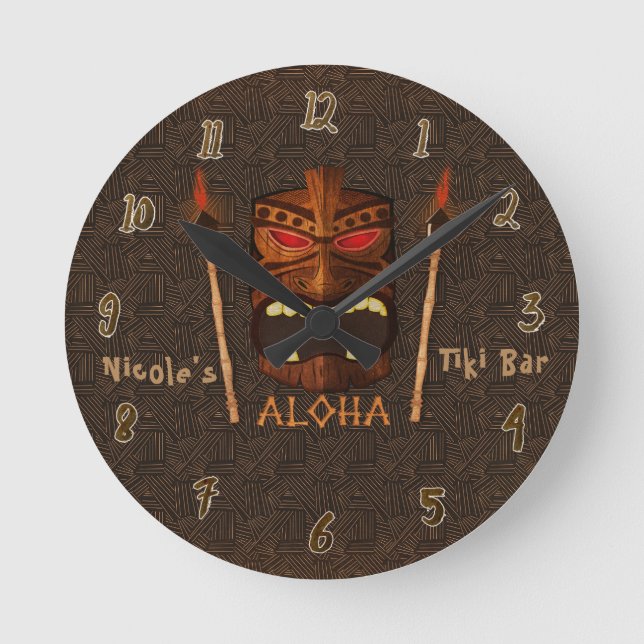 Reloj Redondo Mediano Bar Tiki ALOHA Tropical Personalizado (Anverso)