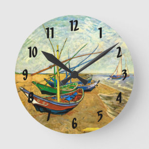 Reloj Redondo Mediano Barcas de Pesca de Van Gogh en la Playa de Saintes