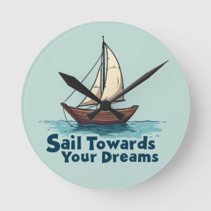 Reloj Redondo Mediano Barco de Vela Antiguo Cita Inspiradora Náutica
