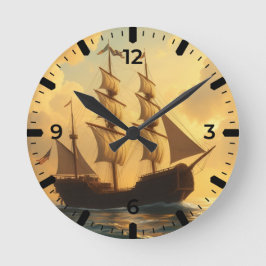 Reloj Redondo Mediano Barco Dorado