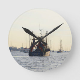 Reloj Redondo Mediano Barco Pesquero Paz Y Abundancia Al Amanecer