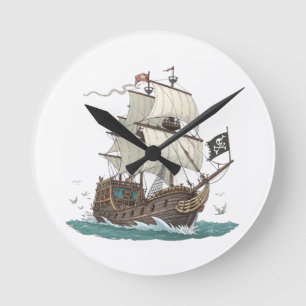 Reloj Redondo Mediano Barco Pirata