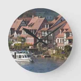 Reloj Redondo Mediano Barco turístico en Little Venice y River Regnitz